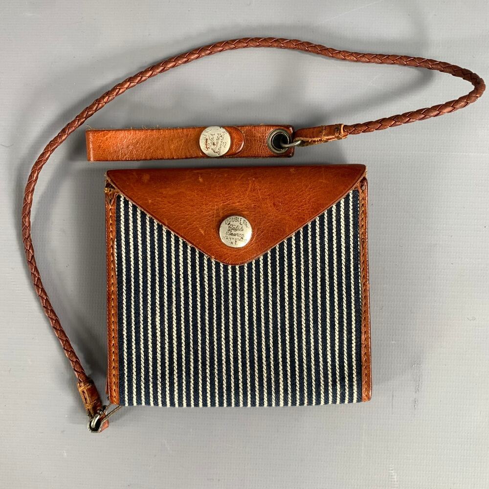 RRL by RALPH LAUREN Brown Navy Stripe Canvas leaher Wallet